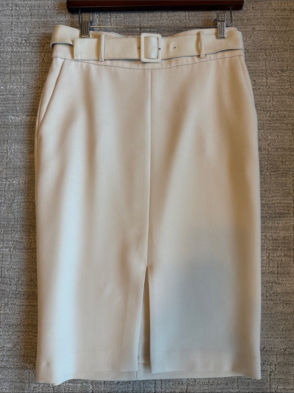 Ann Taylor Cream Belted Pencil Skirt